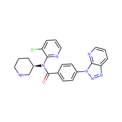 O=C(c1ccc(-n2nnc3cccnc32)cc1)N(c1ncccc1Cl)[C@@H]1CCCNC1 ZINC000218456124