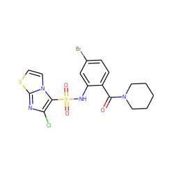 O=C(c1ccc(Br)cc1NS(=O)(=O)c1c(Cl)nc2sccn12)N1CCCCC1 ZINC000028969429