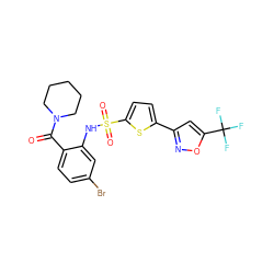 O=C(c1ccc(Br)cc1NS(=O)(=O)c1ccc(-c2cc(C(F)(F)F)on2)s1)N1CCCCC1 ZINC000028969391