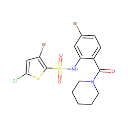 O=C(c1ccc(Br)cc1NS(=O)(=O)c1sc(Cl)cc1Br)N1CCCCC1 ZINC000028969386