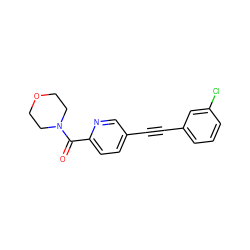 O=C(c1ccc(C#Cc2cccc(Cl)c2)cn1)N1CCOCC1 ZINC000209092427