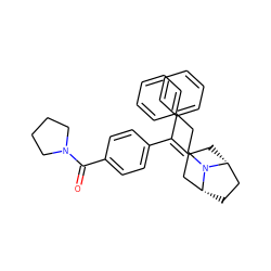 O=C(c1ccc(C(=C2C[C@@H]3CC[C@H](C2)N3CCc2ccccc2)c2ccccc2)cc1)N1CCCC1 ZINC000026248186