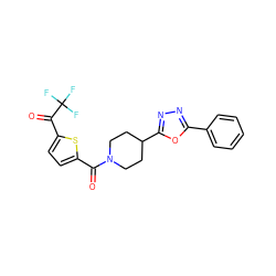 O=C(c1ccc(C(=O)C(F)(F)F)s1)N1CCC(c2nnc(-c3ccccc3)o2)CC1 ZINC000040937143