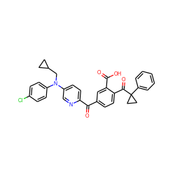 O=C(c1ccc(C(=O)C2(c3ccccc3)CC2)c(C(=O)O)c1)c1ccc(N(CC2CC2)c2ccc(Cl)cc2)cn1 ZINC000199273422