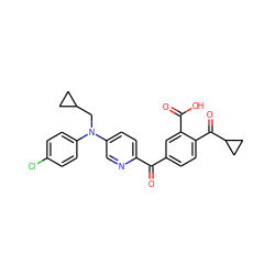 O=C(c1ccc(C(=O)C2CC2)c(C(=O)O)c1)c1ccc(N(CC2CC2)c2ccc(Cl)cc2)cn1 ZINC000149730890