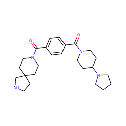 O=C(c1ccc(C(=O)N2CCC3(CCNC3)CC2)cc1)N1CCC(N2CCCC2)CC1 ZINC000096284346