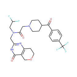 O=C(c1ccc(C(F)(F)F)cc1)C1CCN(CC(=O)N(Cc2nc3c(c(=O)[nH]2)COCC3)CC(F)F)CC1 ZINC000205721253