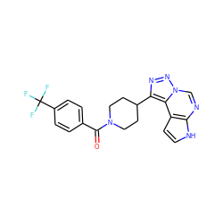 O=C(c1ccc(C(F)(F)F)cc1)N1CCC(c2nnn3cnc4[nH]ccc4c23)CC1 ZINC001772624685