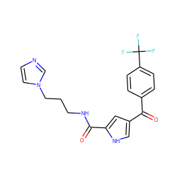 O=C(c1ccc(C(F)(F)F)cc1)c1c[nH]c(C(=O)NCCCn2ccnc2)c1 ZINC000004023759