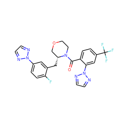 O=C(c1ccc(C(F)(F)F)cc1-n1nccn1)N1CCOC[C@H]1Cc1cc(-n2nccn2)ccc1F ZINC001772640245