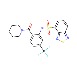 O=C(c1ccc(C(F)(F)F)cc1NS(=O)(=O)c1cccc2nsnc12)N1CCCCC1 ZINC000040764340