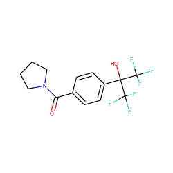 O=C(c1ccc(C(O)(C(F)(F)F)C(F)(F)F)cc1)N1CCCC1 ZINC000013682682