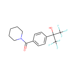 O=C(c1ccc(C(O)(C(F)(F)F)C(F)(F)F)cc1)N1CCCCC1 ZINC000013682688