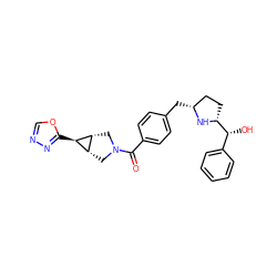 O=C(c1ccc(C[C@@H]2CC[C@H]([C@H](O)c3ccccc3)N2)cc1)N1C[C@H]2[C@@H](C1)[C@@H]2c1nnco1 ZINC000168962990