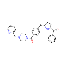 O=C(c1ccc(C[C@@H]2CC[C@H]([C@H](O)c3ccccc3)N2)cc1)N1CCN(Cc2ccccn2)CC1 ZINC000169029335