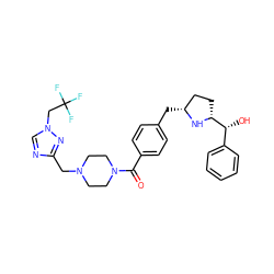 O=C(c1ccc(C[C@@H]2CC[C@H]([C@H](O)c3ccccc3)N2)cc1)N1CCN(Cc2ncn(CC(F)(F)F)n2)CC1 ZINC001772594358