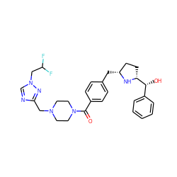 O=C(c1ccc(C[C@@H]2CC[C@H]([C@H](O)c3ccccc3)N2)cc1)N1CCN(Cc2ncn(CC(F)F)n2)CC1 ZINC001772656809