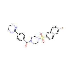 O=C(c1ccc(C2=NCCCN2)cc1)N1CCN(S(=O)(=O)c2ccc3cc(Br)ccc3c2)CC1 ZINC000026178537