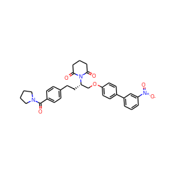 O=C(c1ccc(CC[C@@H](COc2ccc(-c3cccc([N+](=O)[O-])c3)cc2)N2C(=O)CCCC2=O)cc1)N1CCCC1 ZINC000027327956