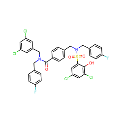 O=C(c1ccc(CN(Cc2ccc(F)cc2)S(=O)(=O)c2cc(Cl)cc(Cl)c2O)cc1)N(Cc1ccc(F)cc1)Cc1cc(Cl)cc(Cl)c1 ZINC000095551515