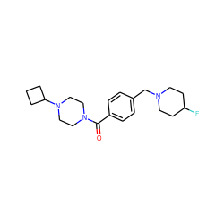 O=C(c1ccc(CN2CCC(F)CC2)cc1)N1CCN(C2CCC2)CC1 ZINC000116208839