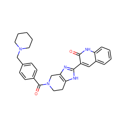 O=C(c1ccc(CN2CCCCC2)cc1)N1CCc2[nH]c(-c3cc4ccccc4[nH]c3=O)nc2C1 ZINC000068267323