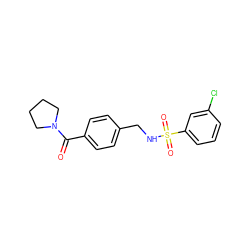 O=C(c1ccc(CNS(=O)(=O)c2cccc(Cl)c2)cc1)N1CCCC1 ZINC000002861537