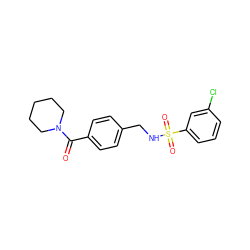 O=C(c1ccc(CNS(=O)(=O)c2cccc(Cl)c2)cc1)N1CCCCC1 ZINC000000630910