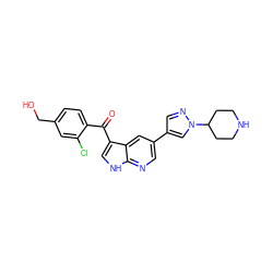 O=C(c1ccc(CO)cc1Cl)c1c[nH]c2ncc(-c3cnn(C4CCNCC4)c3)cc12 ZINC000473089550