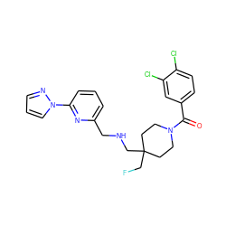 O=C(c1ccc(Cl)c(Cl)c1)N1CCC(CF)(CNCc2cccc(-n3cccn3)n2)CC1 ZINC000013797281