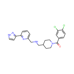 O=C(c1ccc(Cl)c(Cl)c1)N1CCC(CNCc2cccc(-c3cc[nH]n3)n2)CC1 ZINC000013782353