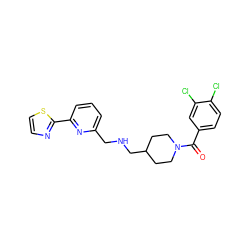 O=C(c1ccc(Cl)c(Cl)c1)N1CCC(CNCc2cccc(-c3nccs3)n2)CC1 ZINC000013782355