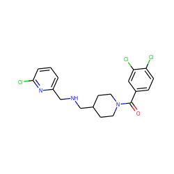 O=C(c1ccc(Cl)c(Cl)c1)N1CCC(CNCc2cccc(Cl)n2)CC1 ZINC000013782302