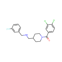 O=C(c1ccc(Cl)c(Cl)c1)N1CCC(CNCc2cccc(F)c2)CC1 ZINC000013782305