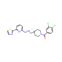 O=C(c1ccc(Cl)c(Cl)c1)N1CCC(F)(CNCc2cccc(-c3nccs3)n2)CC1 ZINC000013797260