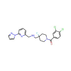 O=C(c1ccc(Cl)c(Cl)c1)N1CCC(F)(CNCc2cccc(-n3cccn3)n2)CC1 ZINC000013797264