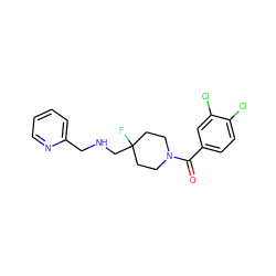 O=C(c1ccc(Cl)c(Cl)c1)N1CCC(F)(CNCc2ccccn2)CC1 ZINC000013797238