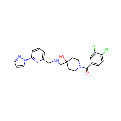 O=C(c1ccc(Cl)c(Cl)c1)N1CCC(O)(CNCc2cccc(-n3cccn3)n2)CC1 ZINC000013797278