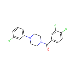 O=C(c1ccc(Cl)c(Cl)c1)N1CCN(c2cccc(Cl)c2)CC1 ZINC000000758204