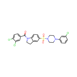 O=C(c1ccc(Cl)c(Cl)c1)N1CCc2cc(S(=O)(=O)N3CCN(c4cccc(Cl)c4)CC3)ccc21 ZINC000118515431