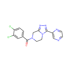 O=C(c1ccc(Cl)c(Cl)c1)N1CCn2c(nnc2-c2cnccn2)C1 ZINC000095565693