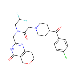 O=C(c1ccc(Cl)cc1)C1CCN(CC(=O)N(Cc2nc3c(c(=O)[nH]2)COCC3)CC(F)F)CC1 ZINC000205716943