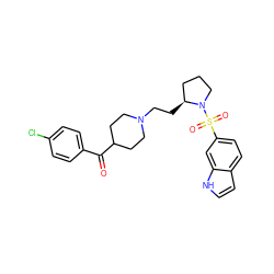 O=C(c1ccc(Cl)cc1)C1CCN(CC[C@H]2CCCN2S(=O)(=O)c2ccc3cc[nH]c3c2)CC1 ZINC000013819800