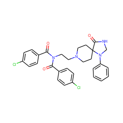 O=C(c1ccc(Cl)cc1)N(CCN1CCC2(CC1)C(=O)NCN2c1ccccc1)C(=O)c1ccc(Cl)cc1 ZINC000043202325