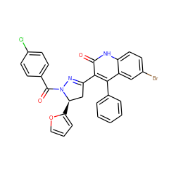 O=C(c1ccc(Cl)cc1)N1N=C(c2c(-c3ccccc3)c3cc(Br)ccc3[nH]c2=O)C[C@H]1c1ccco1 ZINC000103301021