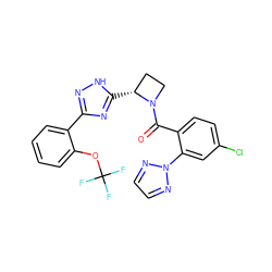 O=C(c1ccc(Cl)cc1-n1nccn1)N1CC[C@H]1c1nc(-c2ccccc2OC(F)(F)F)n[nH]1 ZINC000218109369