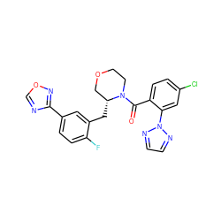 O=C(c1ccc(Cl)cc1-n1nccn1)N1CCOC[C@H]1Cc1cc(-c2ncon2)ccc1F ZINC000222091001