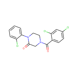 O=C(c1ccc(Cl)cc1Cl)N1CCN(c2ccccc2Cl)C(=O)C1 ZINC000059278837