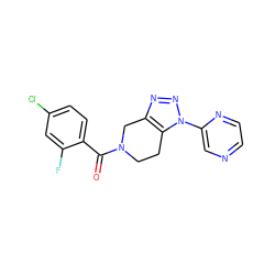 O=C(c1ccc(Cl)cc1F)N1CCc2c(nnn2-c2cnccn2)C1 ZINC000226003328