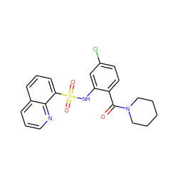 O=C(c1ccc(Cl)cc1NS(=O)(=O)c1cccc2cccnc12)N1CCCCC1 ZINC000035065158